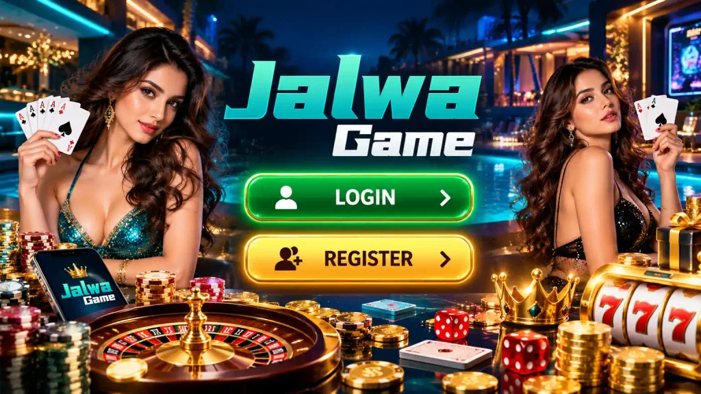 Jalwa Game home page showing login and register buttons.