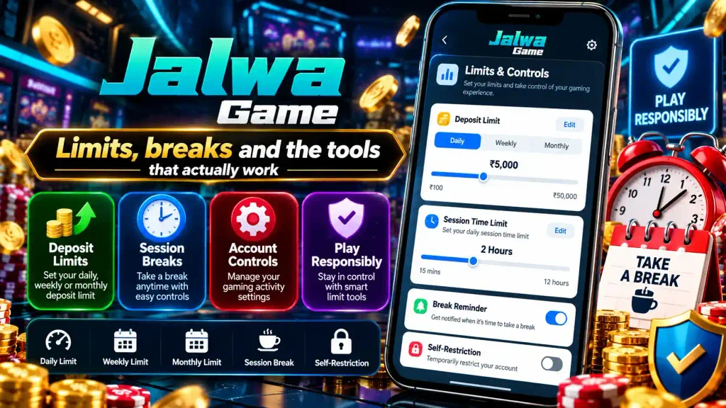 Deposit limit and session break controls inside a Jalwa Game account.