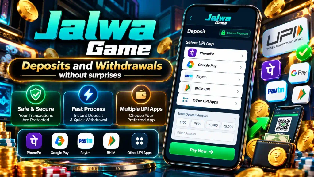 UPI app selection screen during a Jalwa Game deposit.